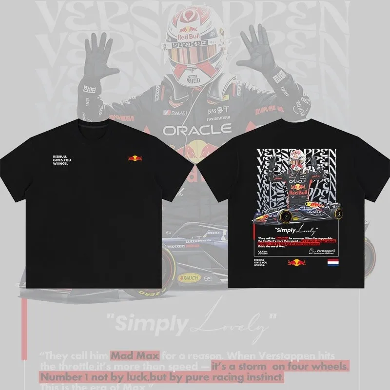 Red Bull F1 Racing Men T-shirt, Front Back Print Oracle Formula 1 Driver Graphic Casual Short Sleeve Tee