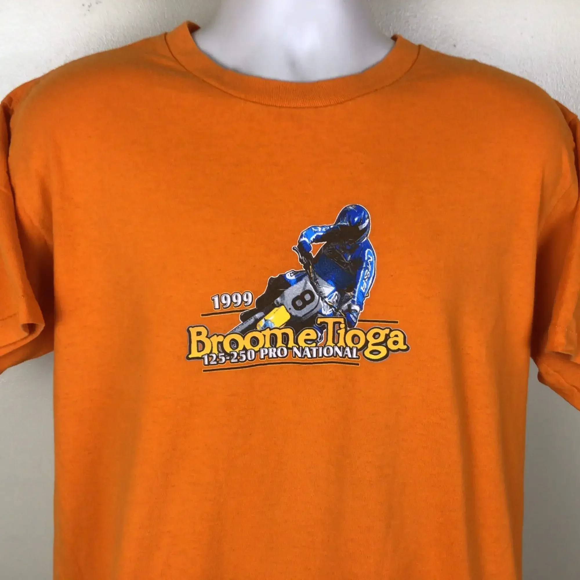 Vtg 1999 Pro National Motocross Final TShirt Orange L 90s Broome Tioga Binghamton Motorsports