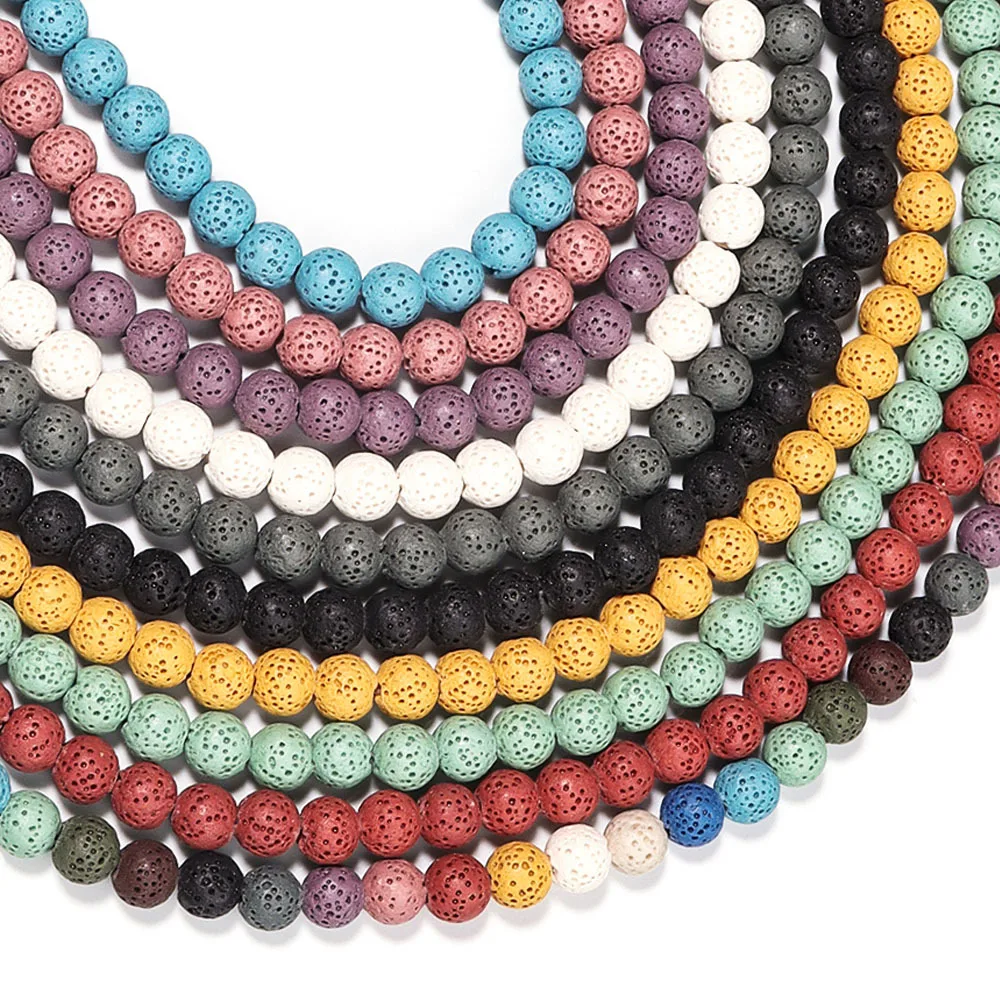 Perles rondes en pierre volcanique colorée transfrontalière, accessoires de bijoux faits à la main, huile essentielle d'aromathérapie, perles rondes v