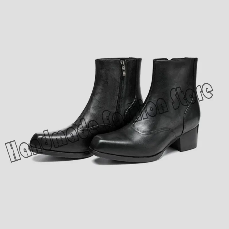 Handmade Fashion Men Boots 5cm high heels Genuine Leather Winter Boots Shoes