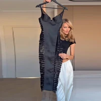 Sexy Cutout Lace Trim Satin Bodycon Midi Dress Women's Elegant Strap Slim Sleeveless Dresses Lady New Trend Club Date Night - Image 3