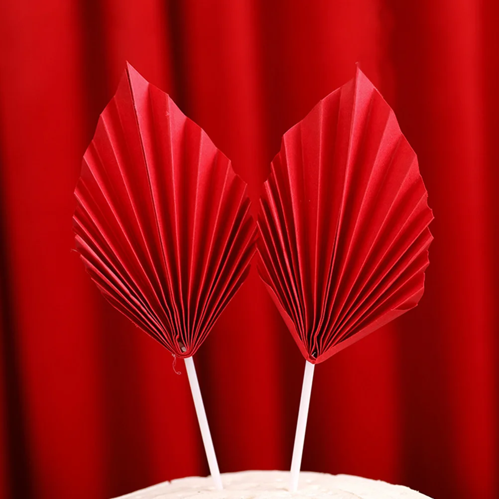 

16 Pcs Cake Insert Birthday Decoration Fan Topper Decorations Leaf for Toppers Paper Fans Palm
