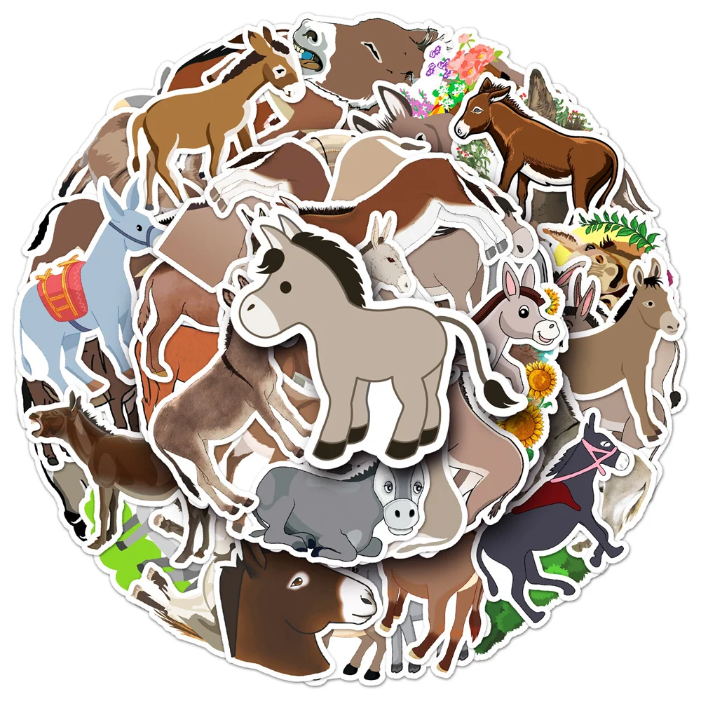 50pcs Donkey Stickers For Notebooks Laptop Phone Ipad Trunk Stationery Scrapbook Cartoon Craft Supplies Cute Sticker Vintage