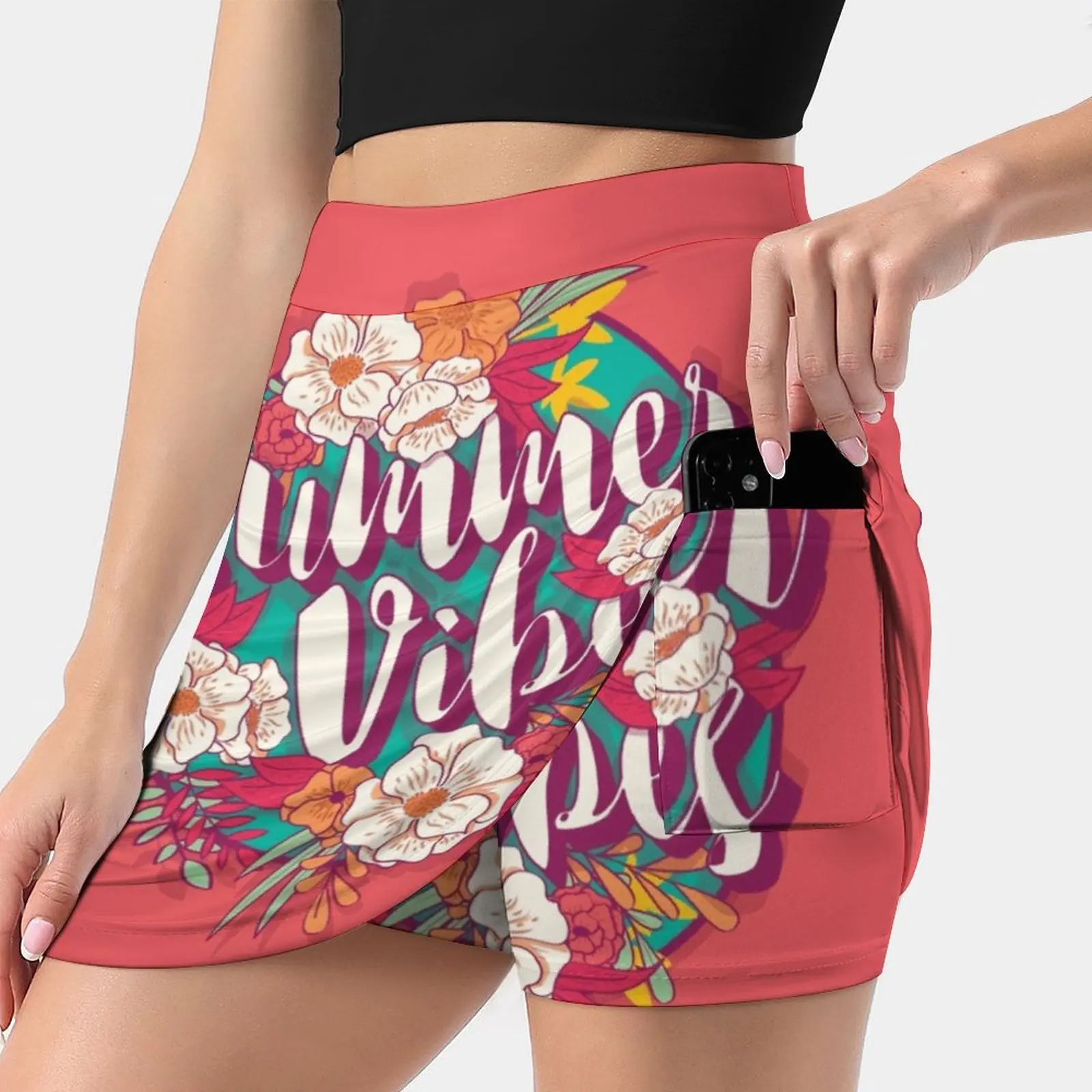 Summer Vibes Typography Banner Round Design In Tropical Women's skirt Aesthetic skirts New Fashion Short Skirts Summer Vibes