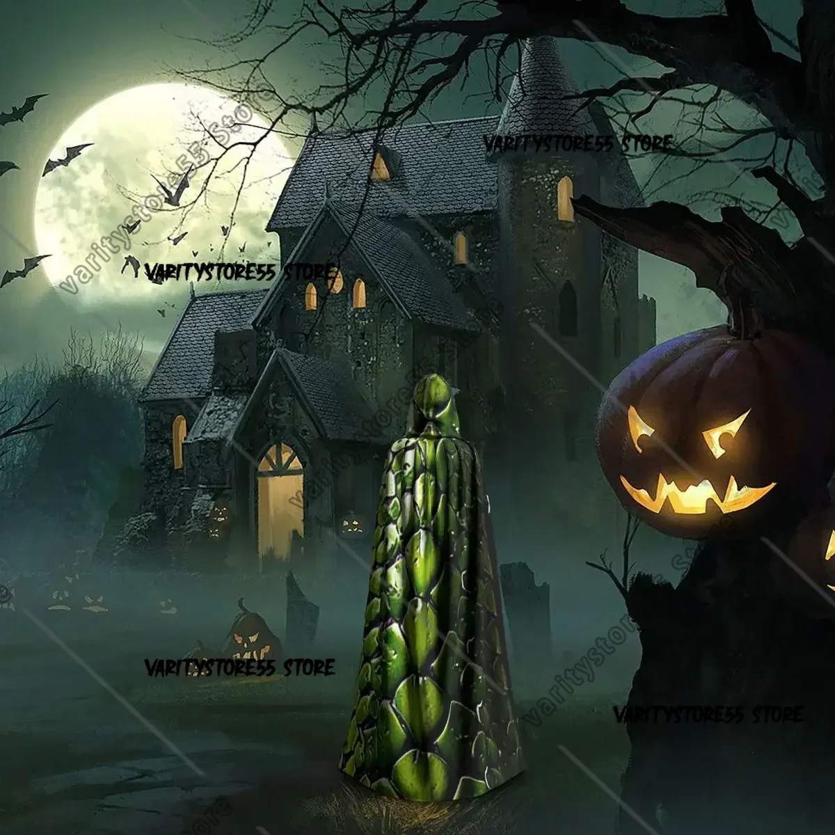 جلد الثعبان الأخضر الأفعى الثعبان الحيوان طباعة فايبر مقنعين عباءة الساحرة القرون الوسطى زي تأثيري هالوين مصاص دماء عباءة