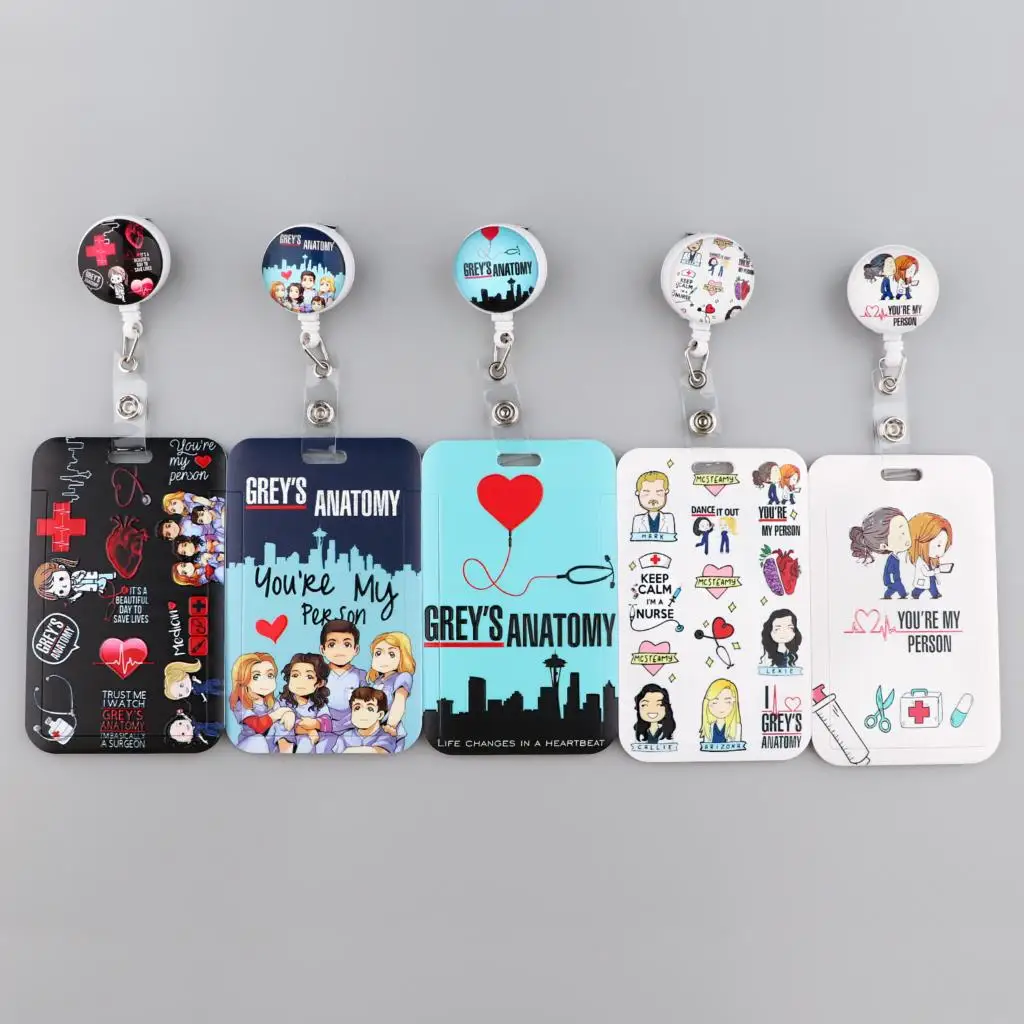 Grey's Anatomy Cartoon Retractable Doctor Nurse Badge Holder Reel Cute Cartoon ID Card Holder Keychain Office School Accessories