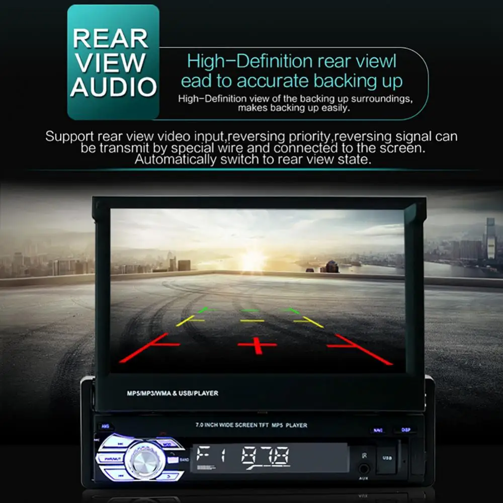 

9601 7 Inch Bluetooths Car FM Radio Audio Video MP5 with Rearview Camera retractable car radio