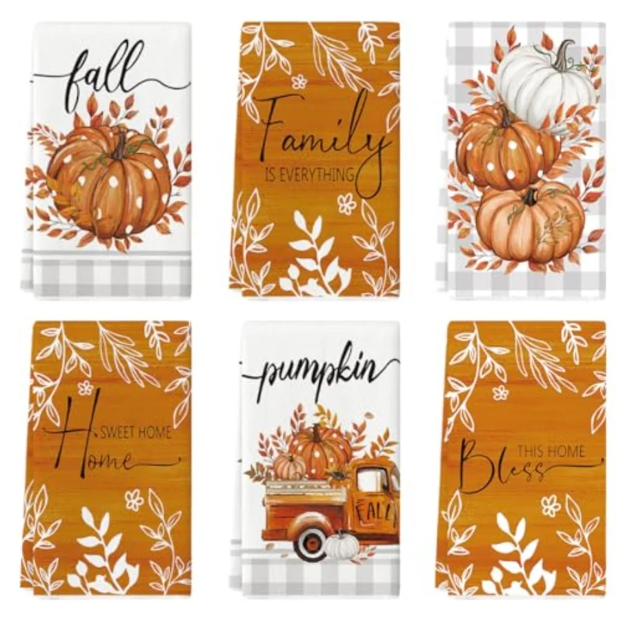 

Оранжевый буйвол в клетку в горошек с тыквой, грузовик, осенние кухонные полотенца, полотенца для мытья посуды 18x26 Ih, осенние листья, набор декоративных полотенец для рук