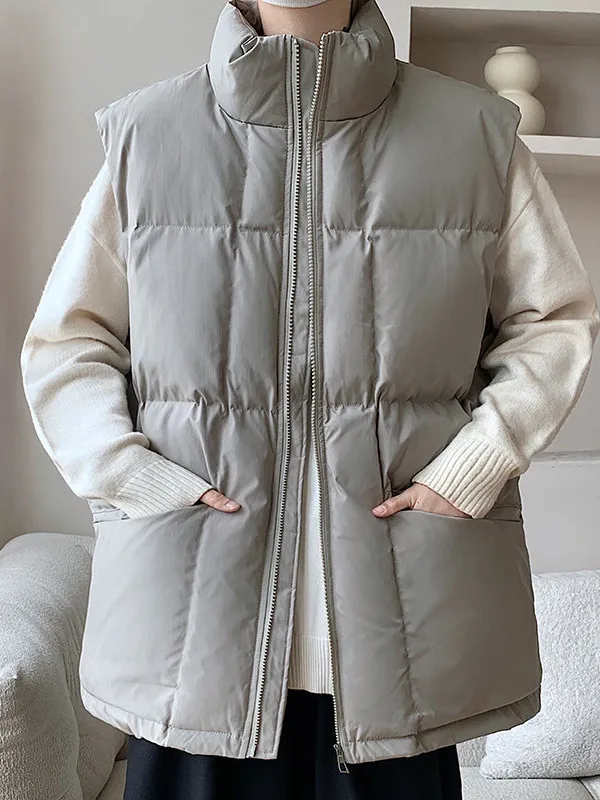 

Men's Thiened Cotton Vest Winter Warm oulder Pad Jaet Lazy Loose Svel Stand Collar Cotton Coat Large Size