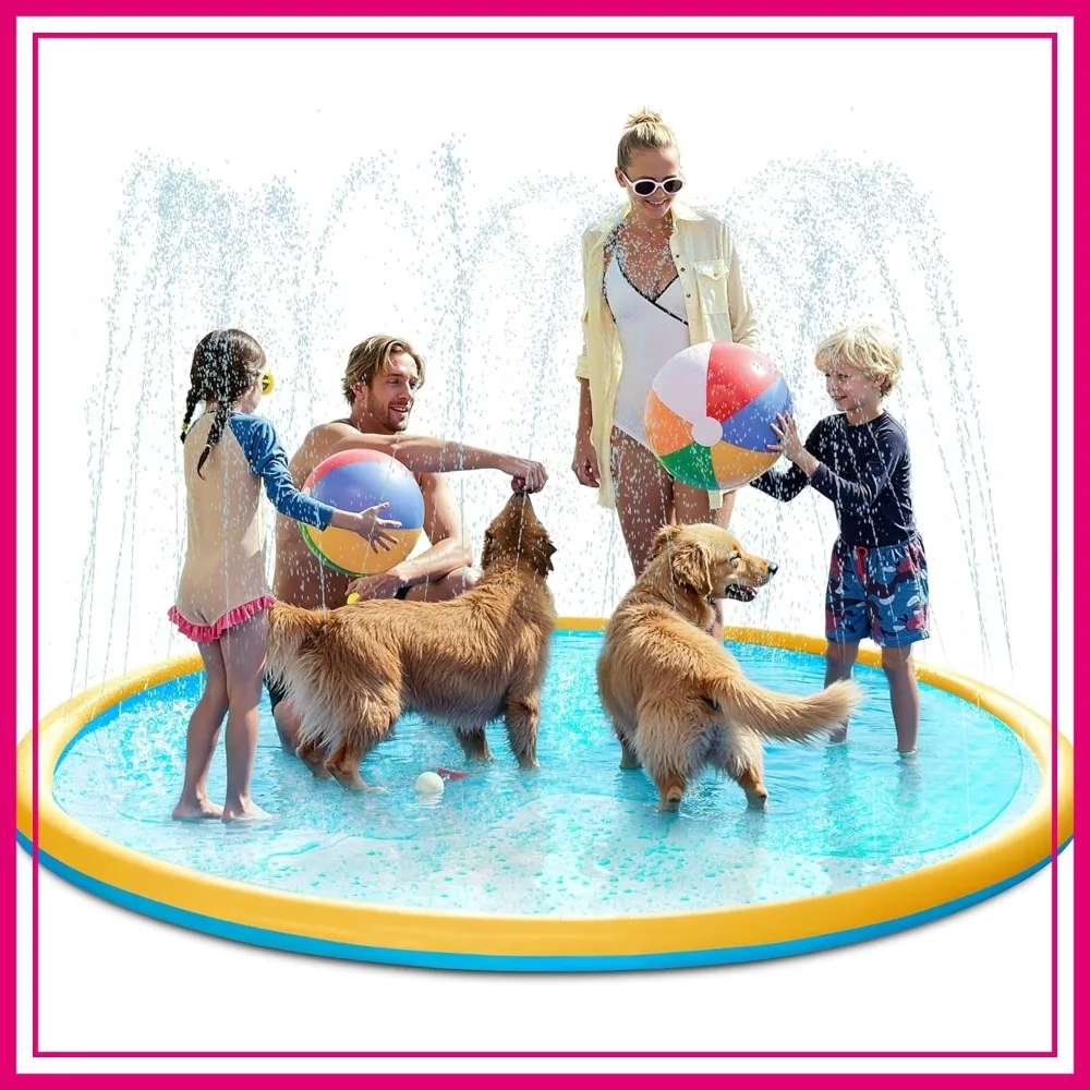 

120" Non-Slip Splash Pad Sprinkler - Outdoor Water Play Toys Backyard Fountain Mat for Toddlers Kids Dogs, Thickened Sprinkler Outside Pool Party Durable for Girls Boys Pets (120in,Orange&Blue)