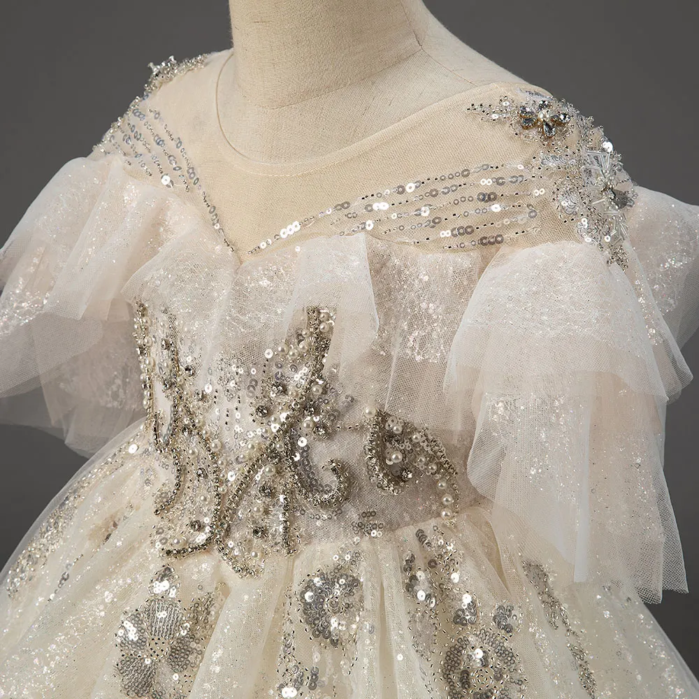 Jill Dezső Fényűzés Arábiai Pezsgő virágos Elárusítónő ruhát 2023 Gyöngy gyöngyös Hercegnő Bor színe számára gyerekeknek esküvői szülinapi Félfogadás Díszfelvonulás J009