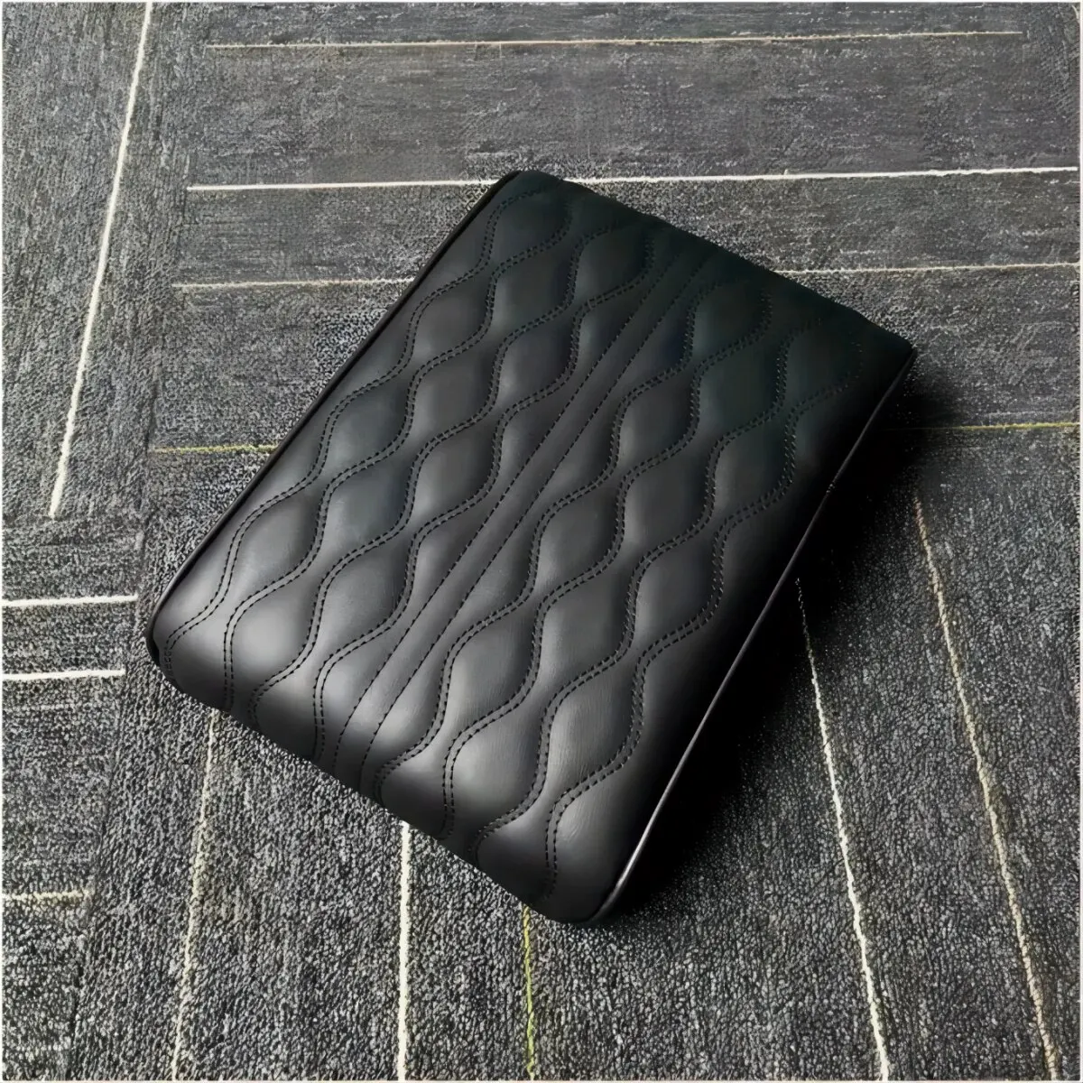 Wave Embroider PU Leather Car Armrest Mat Center Console Arm Rest Protection Cushion Auto Armrests Storage Box Cover Pad image 6