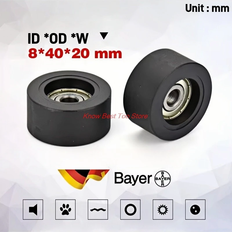 6Pcs 8x40x20 silent soft rubber flat roller guide wheel, plastic coated bearing pulley
