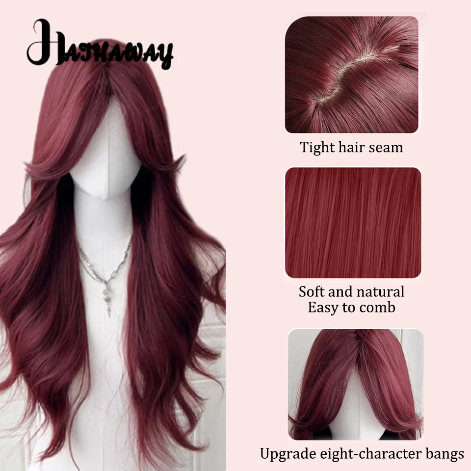 26 Inch Red Wig Long Hair Full Headgear Temperament Big Waves Long Curly Hair Cosplay Lolita Natural Whole Wig Female Daily Wear