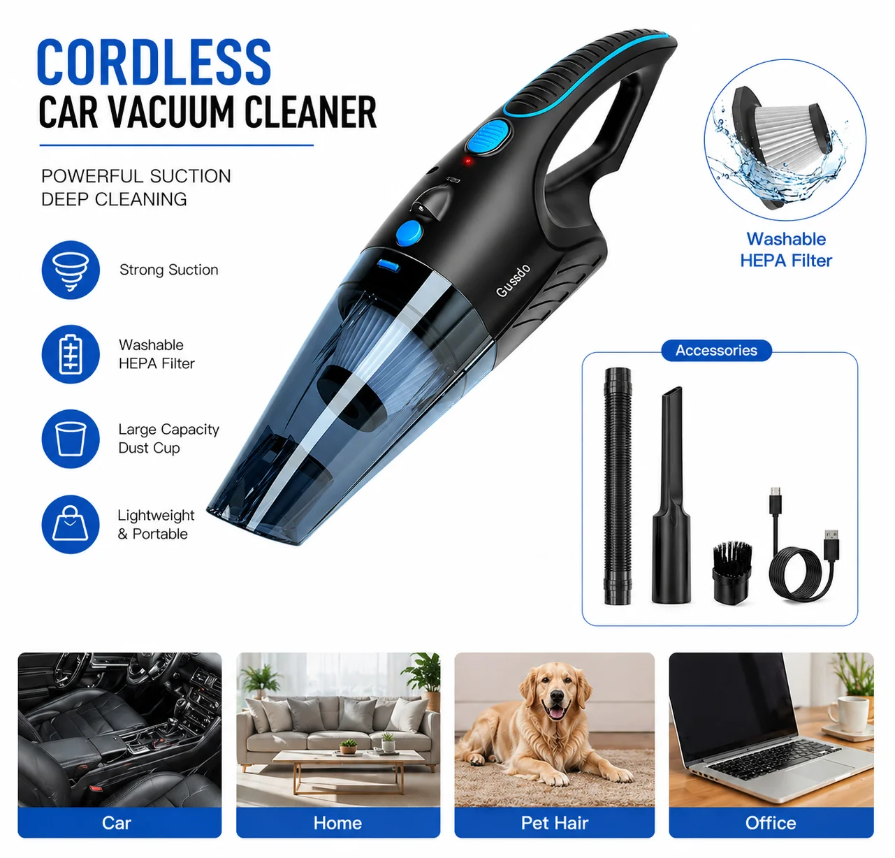 GV02 120W Auto Vacuum Device Brushless Motor Compact Handheld Cleaner for Vehicle Interior Dust Care ABS