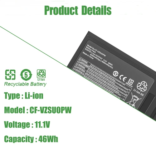 Imagen 2 del producto Batería de CF-VZSU0PW de 46Wh para Panasonic TOUGHBOOK CF54 CF-54 MK1 MK2 MK3 con guantes Multi Touch/Lite/Performance/Prime CF-VZSU0PR