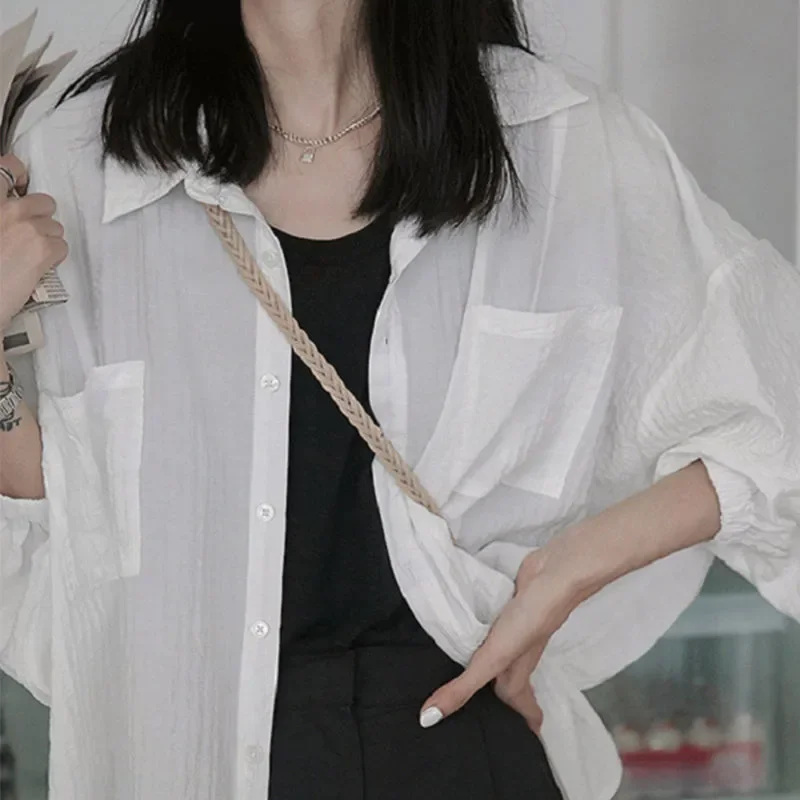 

Women's Linen Cotton Shirt Vintage Loose Long Sleeve Blouse Spring Summer Sun Protection Casual Outerwear