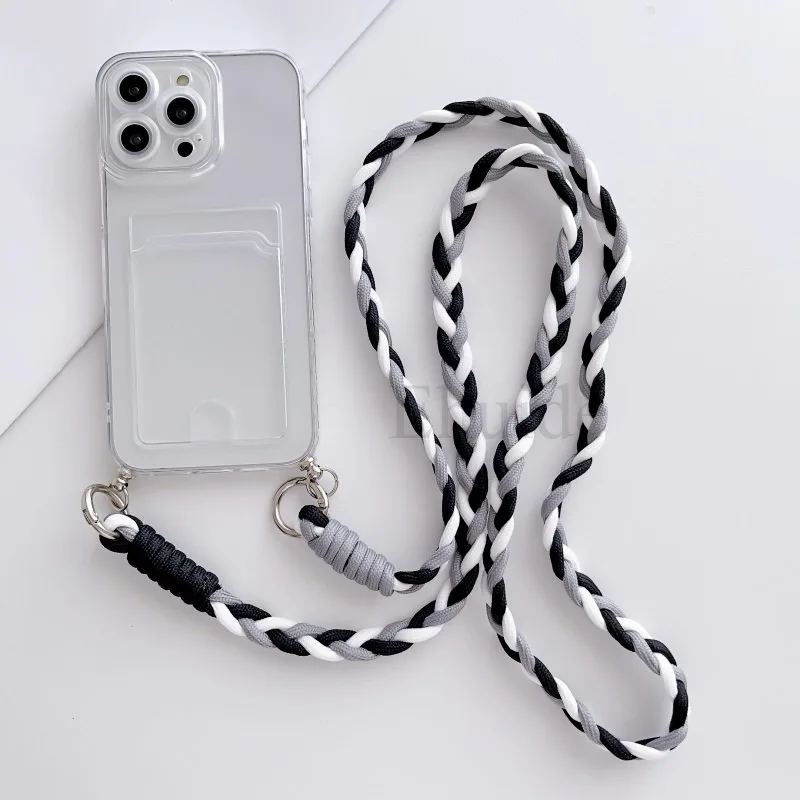 Étui à bandoulière pour Xiaomi POCO, X5, F5, X6, figurine Bery, NDavid, M6, Mi 12T, 13T Pro, 13 Lite, lanière tressée, coque transparente pour fente pour carte
