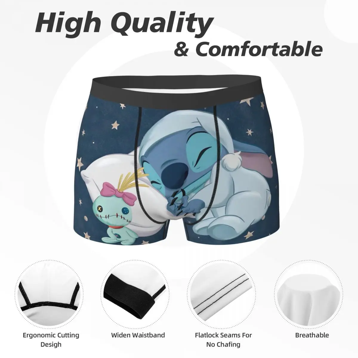 Boxershorts MINISO de dibujos animados de Stitch, ropa interior con bolsa Ctue, pantalones cortos estampados de alta calidad, calzoncillos transpirables para hombre de talla grande 2XL