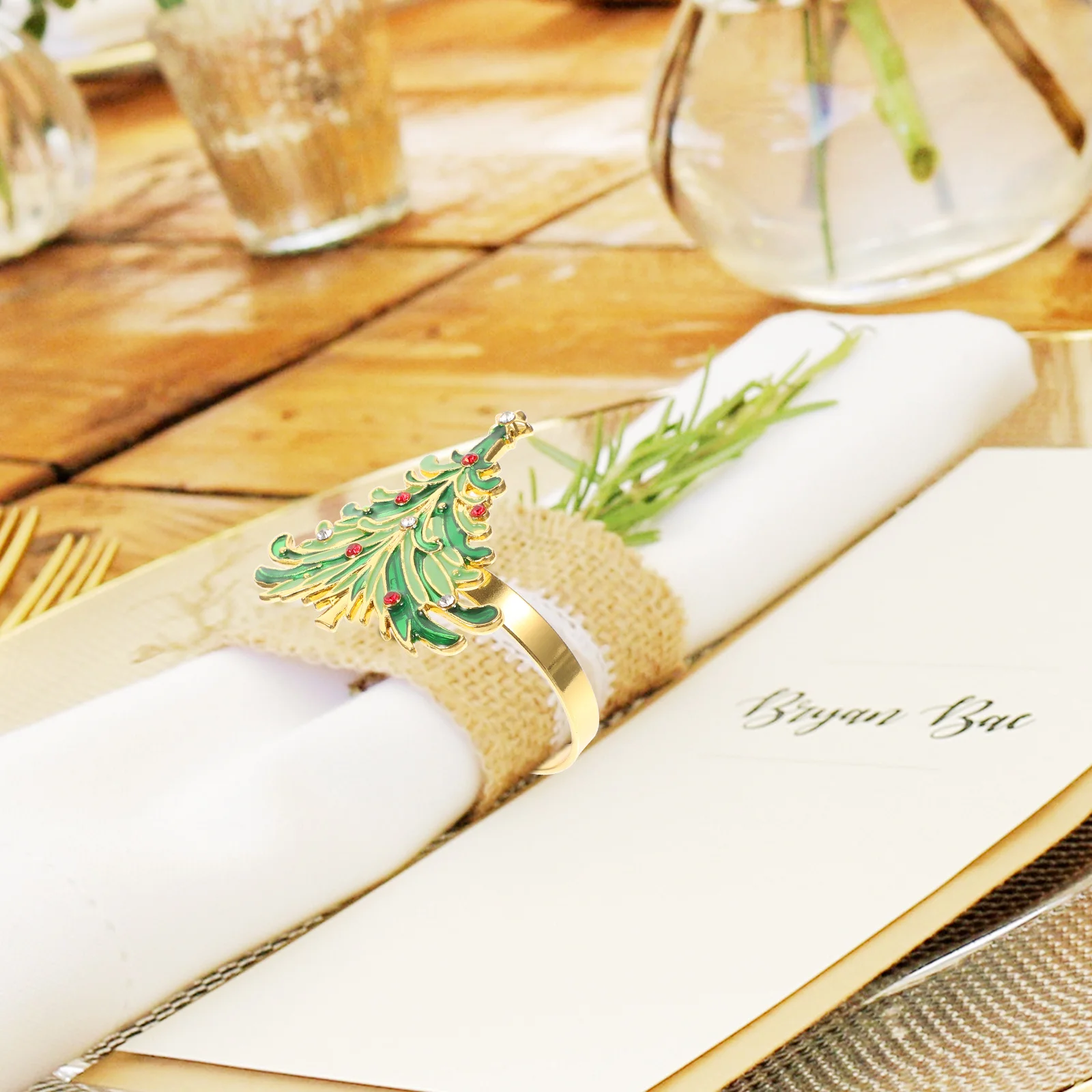 

6pcs Napkin Rings Xmas Tree Design Alloy Napkin Buckles For Christmas Party Decorative Table Accessories Holiday Wedding Event