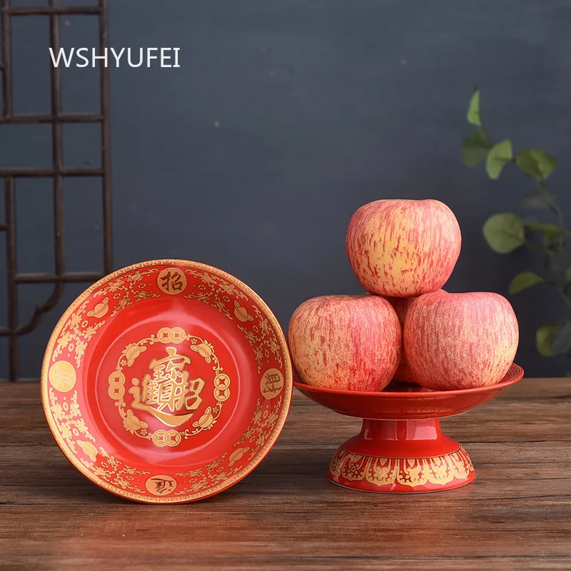 Ceramic Fruit Tray for Offering Buddha Hall Worship Fruit Plate Household God of Wealth Tall Foot Plate Buddhist Supplies