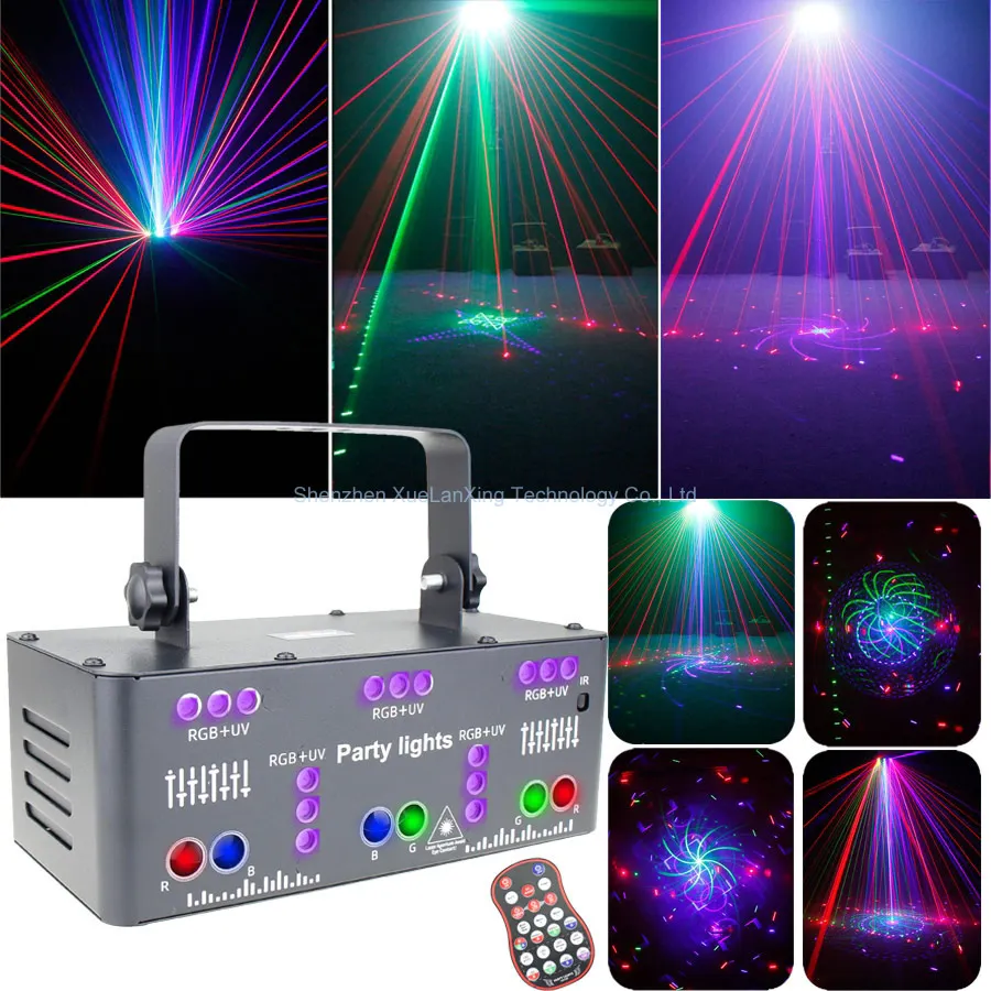ESHINY 21 Lens DJ Disco Beam Patterns Stage Laser Light Projector RGB UV LED Strobe Party Holiday Dance Wedding Lighting Lamp H3