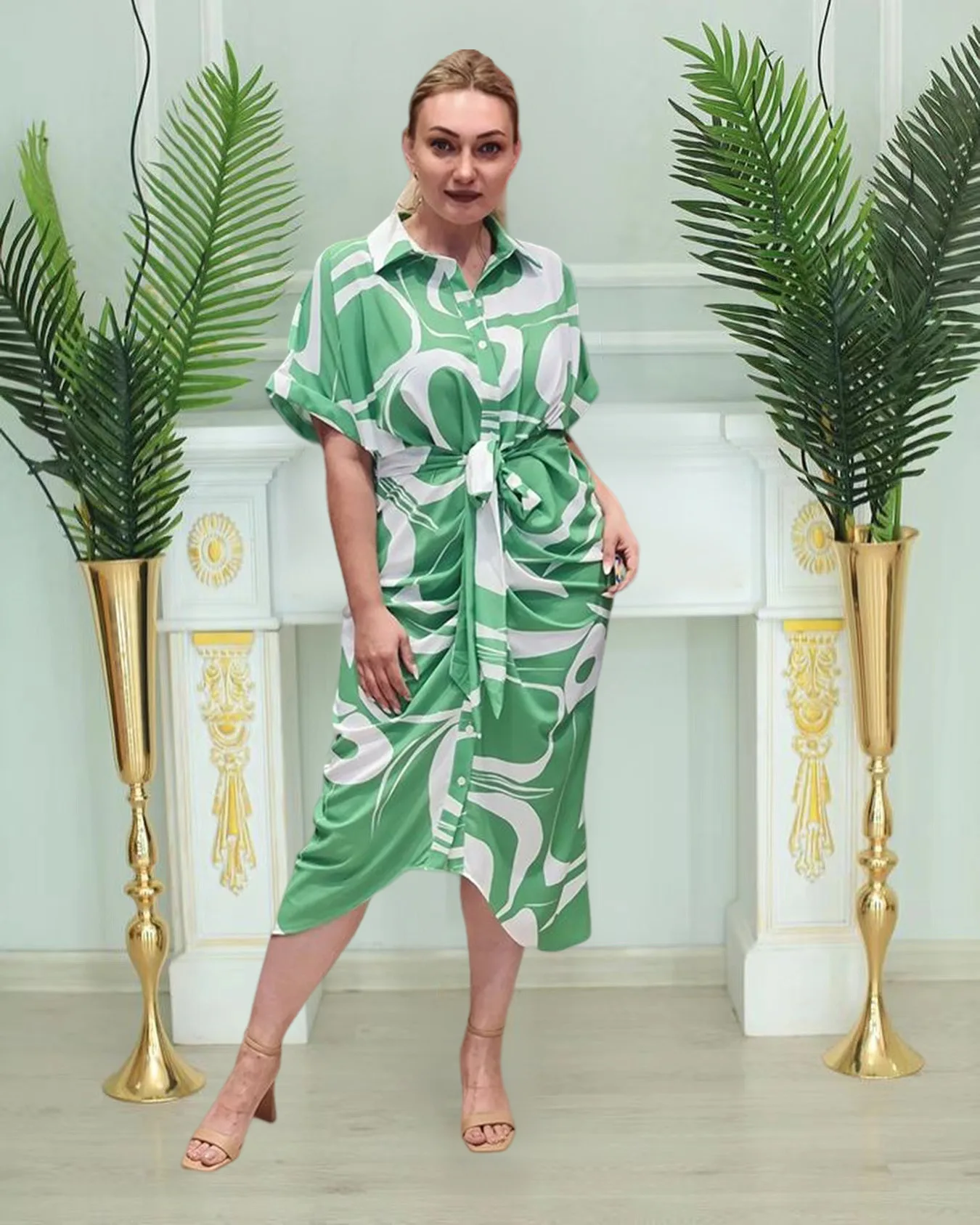 

Spring Autumn African Women Half Sleeve Polyester Printing Blue Black Green Knee-length Dress African Dresses for Women