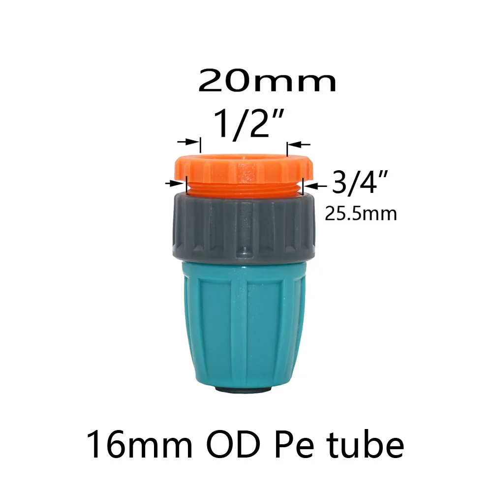 16mm 1/2\'\' PE Pipe Connector Water Splitter Tee Coupling Threaded Lock to 4/7mm Hose Reducer Garden Watering Drip Irrigation