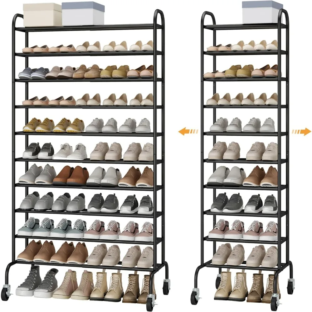 

Expandable 10-Tier Metal Shoe Rack for Garage, Holds Up to 44 Pairs, Adjustable Storage for Entryway and Home