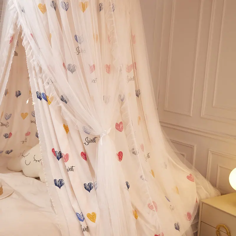 New Folded Bed Canopy Mosquito Net for Girl Women Bedding Romantic Black Yarn 2 Layers Round Dome Tent Curtain Room Decor