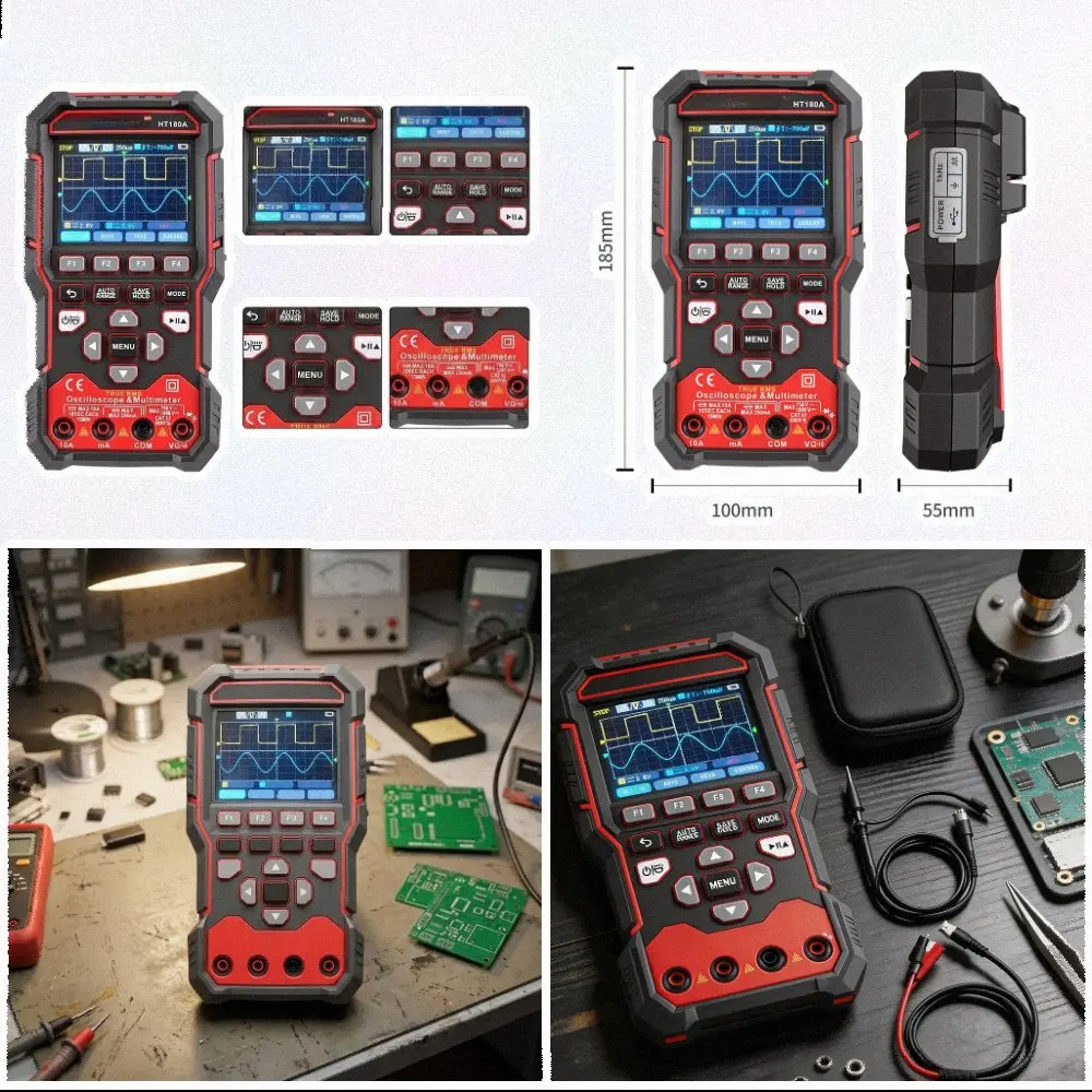 HT180A 3-in-1 Digital Oscilloscope Multimeter Signal Generator Dual Channel True For Rms For Auto Ranging For Electronic Circuit