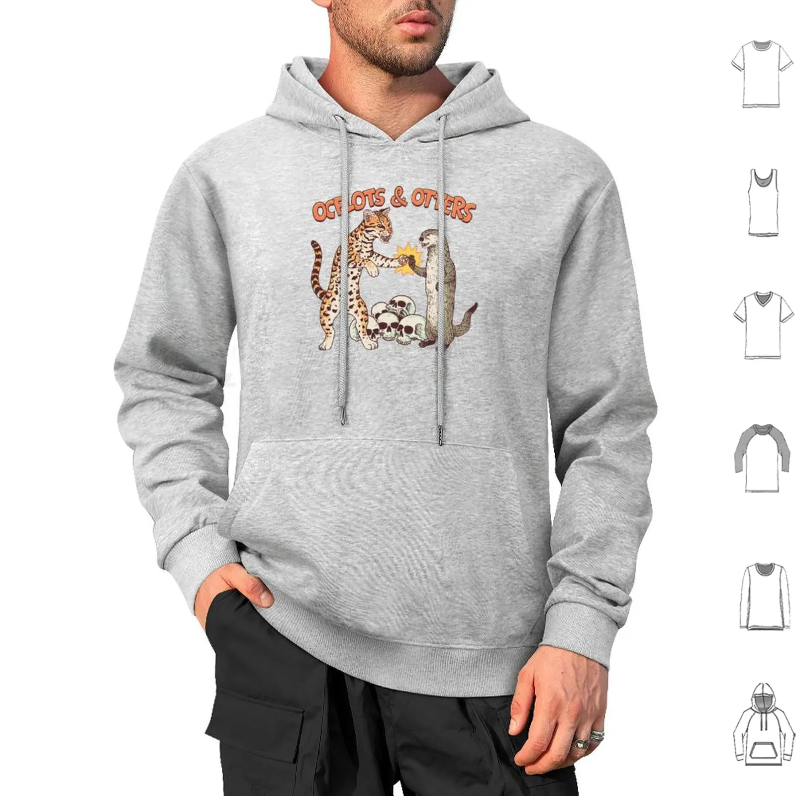 Ocelots & Otters Hoodie cotton Long Sleeve Ocelot Cat Cats Bite Otter Animals Wild Nature Attack Skulls Fierce Feral 80S Retro