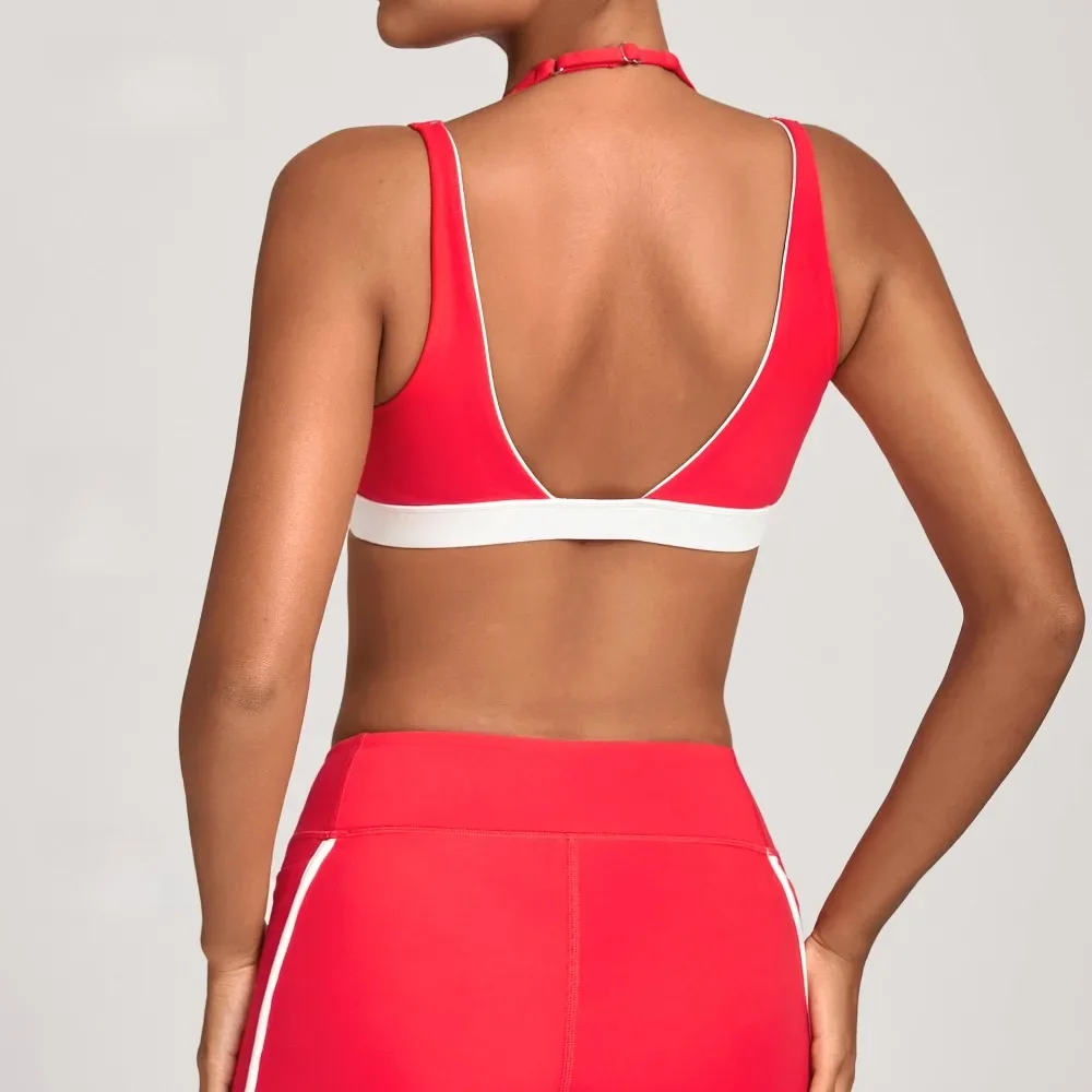 Gym Workout Corset Color Block Halter Women's Yoga Bras Beautiful Back Tight Sports Bra Fitness Running Casual Wear Top NO Cups image 5