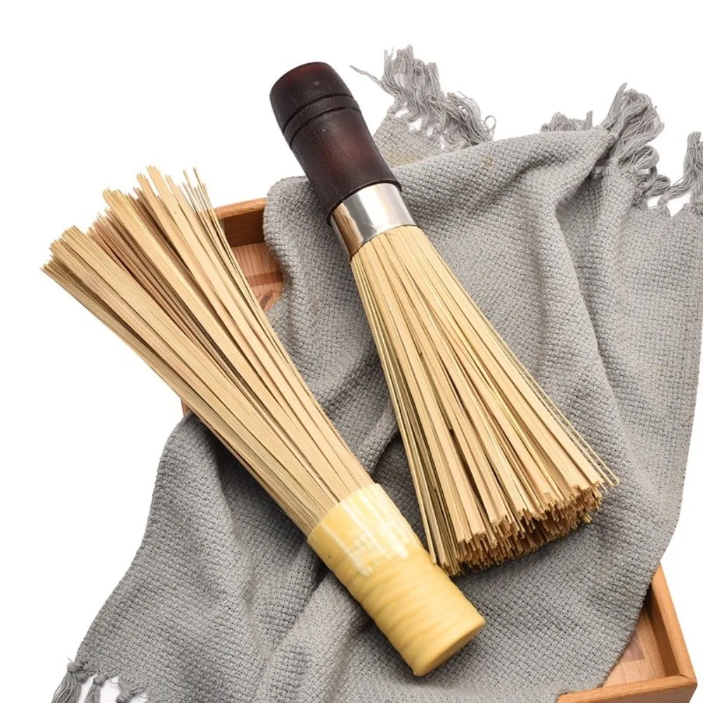 Heavy Duty Bamboo Wok Brush Non Scratch Anti Slip Grip Pan Scrubber Sturdy Bristle Handheld Cookware Cleaning Tool Hotel Kitchen