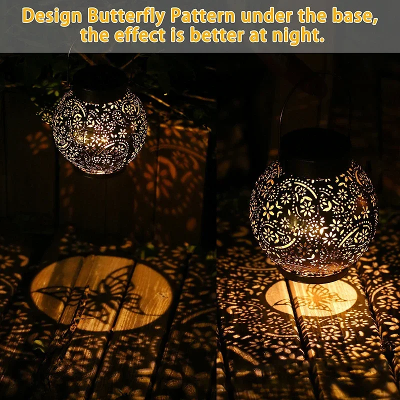 Solar Lanterns Outdoor Solar Garden Lanterns Waterproof, LED Hanging Lanterns with Handle, Decorative Metal Solar Lights