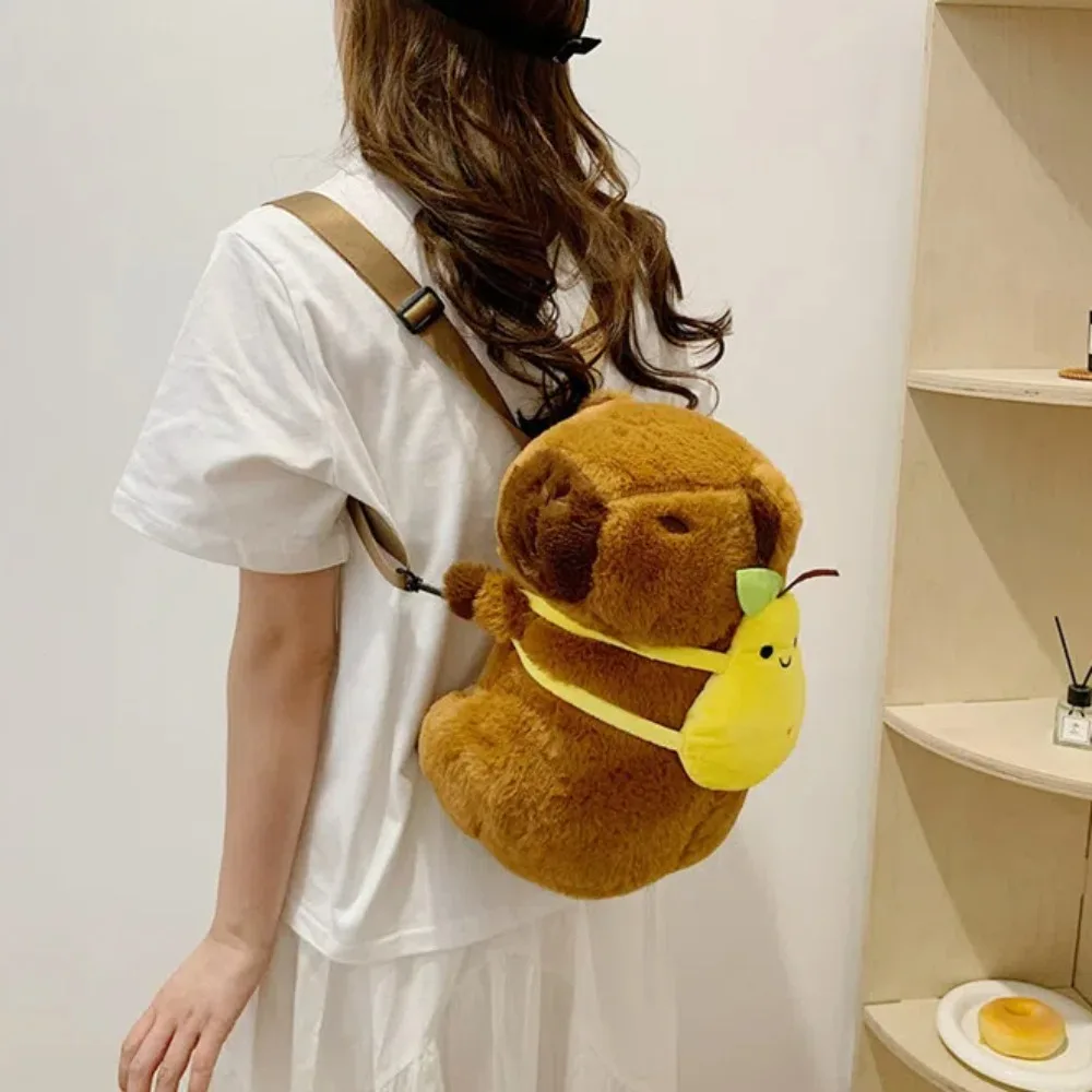 Soft Cartoon Capybara Backpack Strawberry Cotton Filled Capybara Crossbody Bag Turtle Pear Plush Animal Daypack Birthday