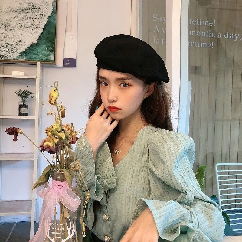 DAYIFUN V-neck Pearl Trumpet Sleeved Tie Women's Shirt Solid Color Versatile Shirts Single Breasted Long Sleeves Ladies' Tops