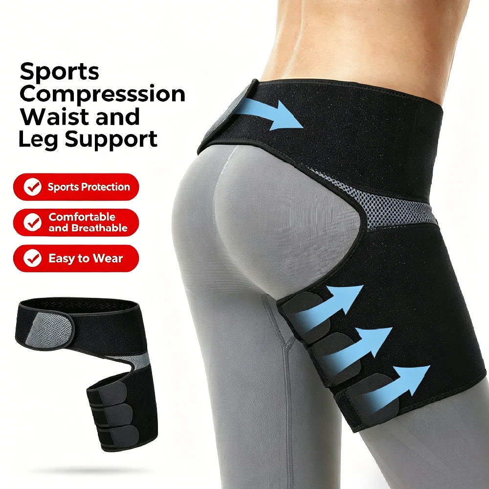 1PCS Breathable Hip Compression Wrap – Adjustable Groin Thigh Support for Sciatica Relief, Hamstring Stabilizer for Running,Golf