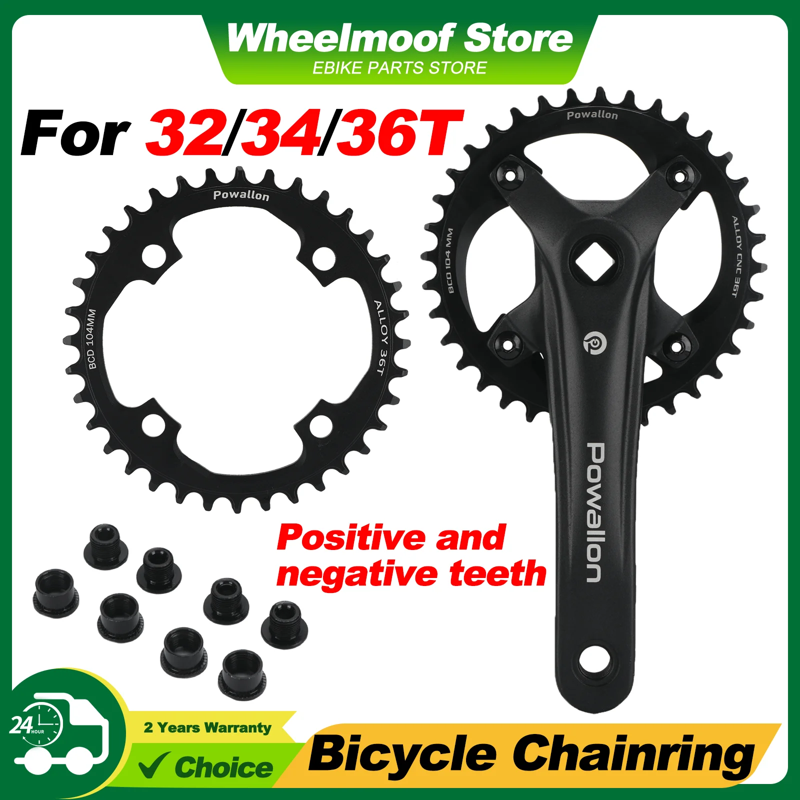 

Aluminum Alloy Chain Ring - 104BCD Round Narrow Wide, Mountain Bike Crankset Single Plate (32T/34T/36T)