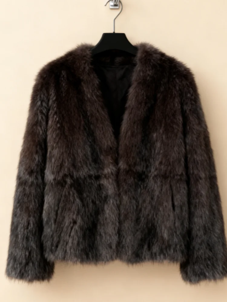 معطف فرو بني متوسط الطول للنساء مع زر مخفي فضفاض أنيق ملابس خارجية 2025 معطف أنيق للمكتب للسيدات للتنقل جديد #1