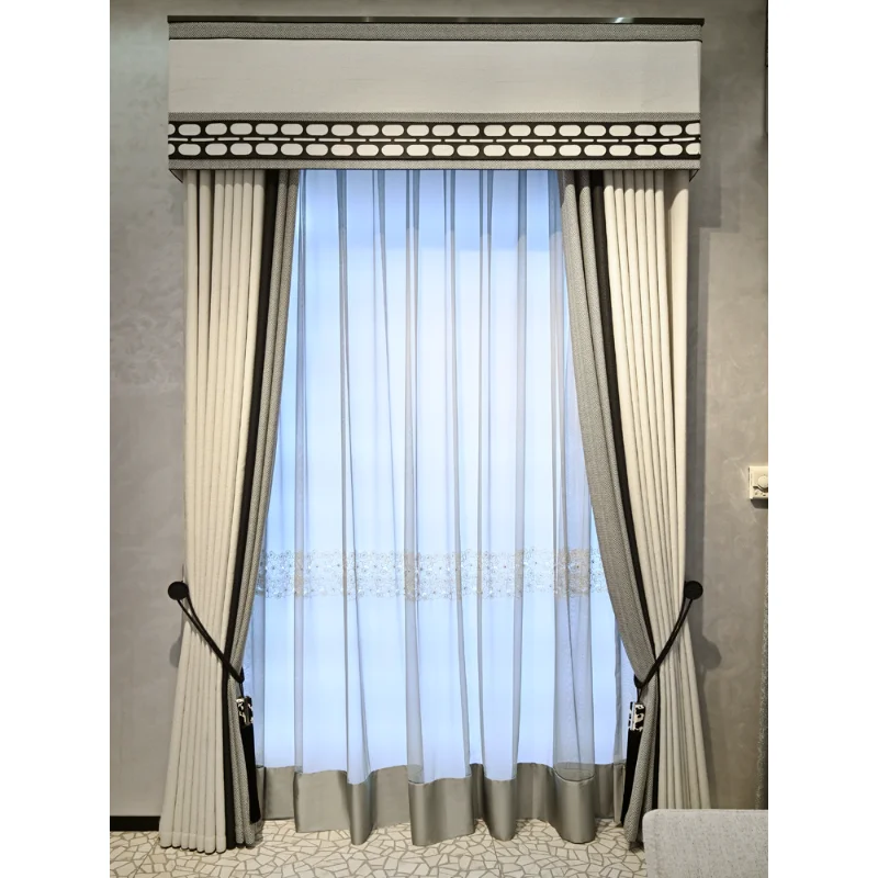 Modern Light Luxury Curtains for Living Room White Patchwork Black Gray Cortina Bedroom Valance Shading Curtain Window Custom