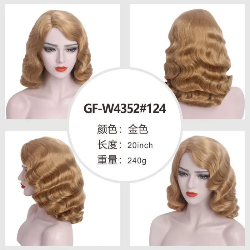 Peluca Flapper de los años 20 para mujer, peluca sintética de longitud media con ondas de dedo Retro, pelo rizado negro, dorado y marrón, accesorios para disfraz de fiesta de Halloween