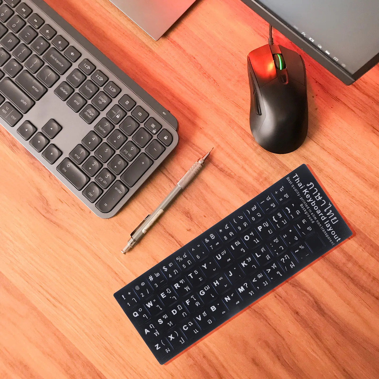 10Pcs Black Keyboard Stickers White Letters Thai Language Multi-Language Keyboard Skin Replacement Notebook Computer Accessories