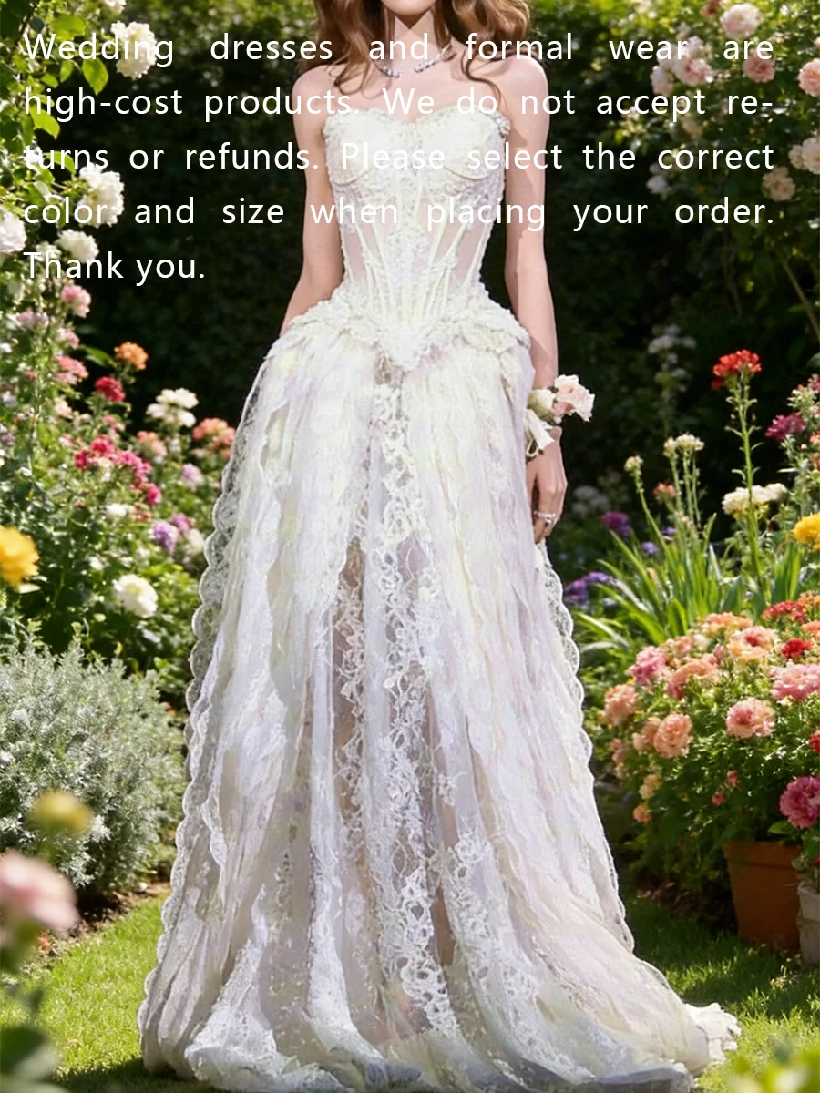 Elegant Lace Sweetheart Sleeveless Basque Ruffles A-Line Bride Wedding Dresses Bridal Gowns Customized