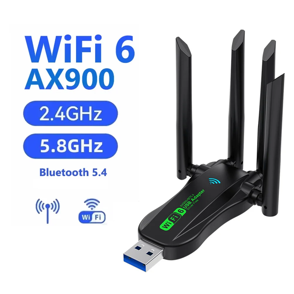 AX900 USB WiFi6 Bluetooth 5.4 Adapter 2in1 Dongle Dual Band 2.4G&5GHz WiFi Network Antenna Receiver for PC Win 10 11 DRIVER FREE