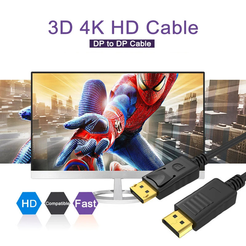 3D Video Displayport Cable 3m 5m DP To DP Cable 4K 60Hz 1m 2m Audio Cable Display Port 1.2 for TV Box Laptop PC Projector Cord