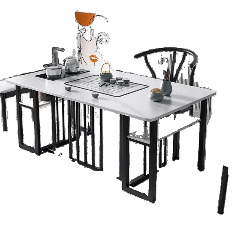 

Rock slab desktop office tea table and chair combination light luxury household living room tea table tea table integrated