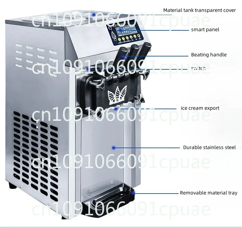 Machine à crème glacée électrique avec panneau LCD, 3 saveurs, compresseur à trémie de 6L