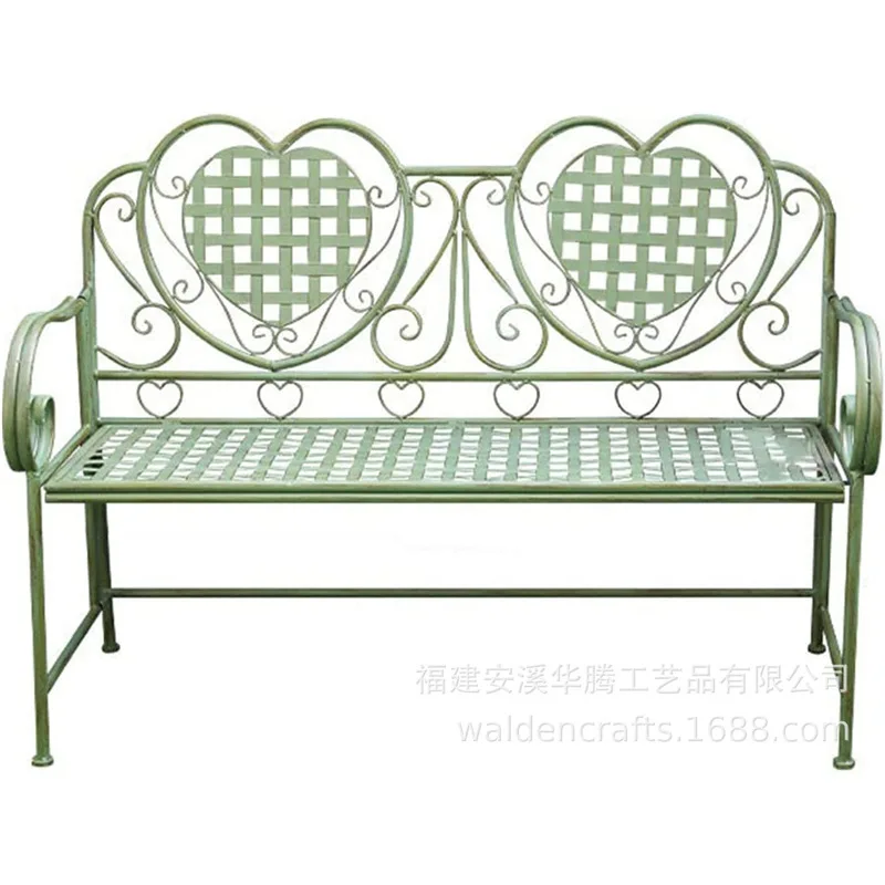 Outdoor Bench American Country Outdoor Bench Iron Vintage Garden Bench Backrest Foldable Heart Chair
