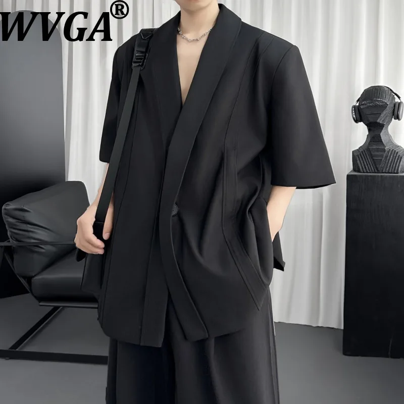 

WVGA Spring Summer New Man Tide Padded Shoulder Collarless Trendy Short Sleeved Blazers Niche Chic Casual Jackets Ins Y2K W21139